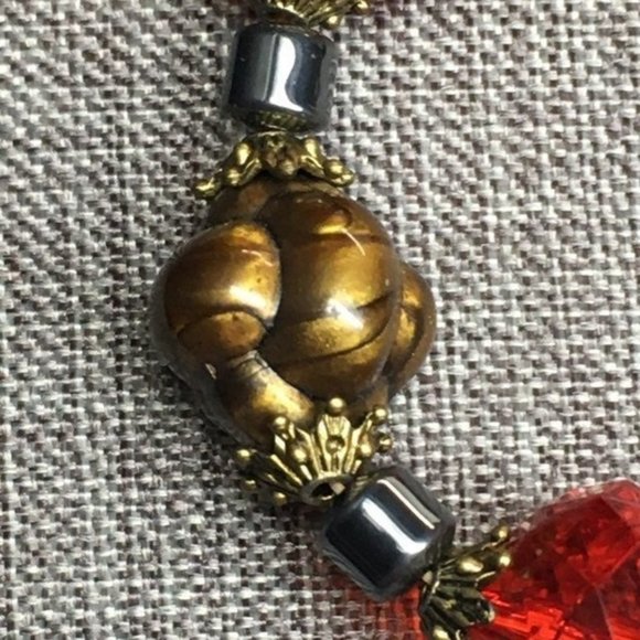 Chunky Stretch Bracelet Red Gold Gunmetal Silver Faceted Bead - Picture 3 of 5